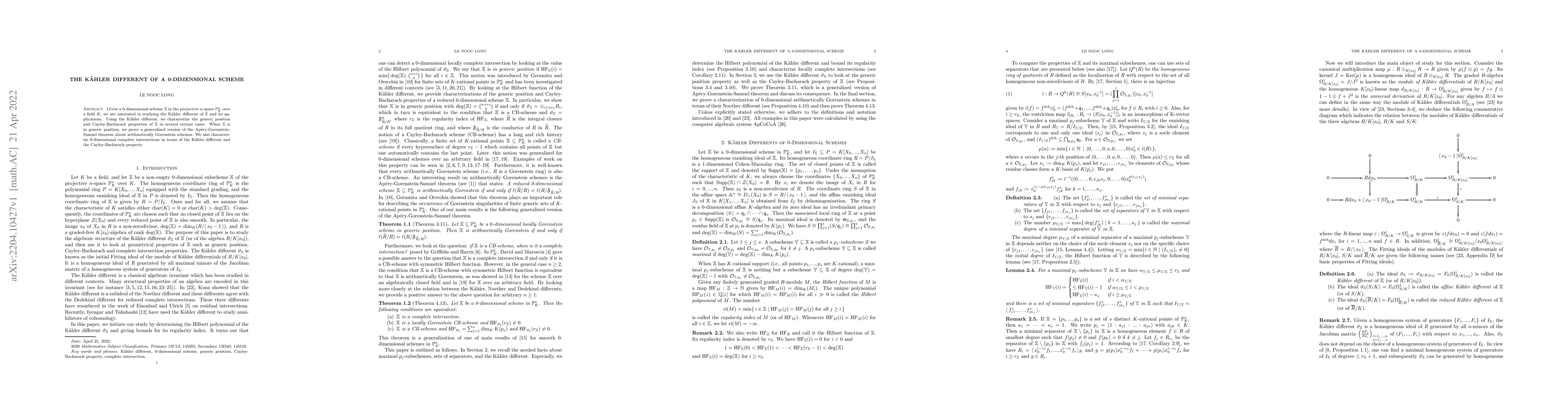 Thumbnail for The K\"ahler different of a 0-dimensional scheme