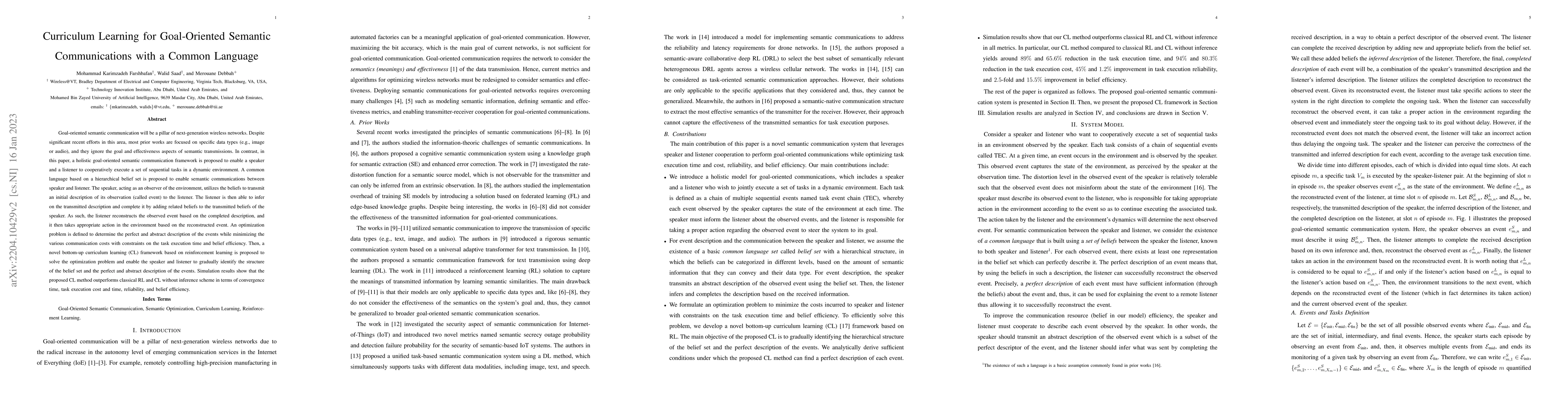 Thumbnail for Curriculum Learning for Goal-Oriented Semantic Communications with a
  Common Language