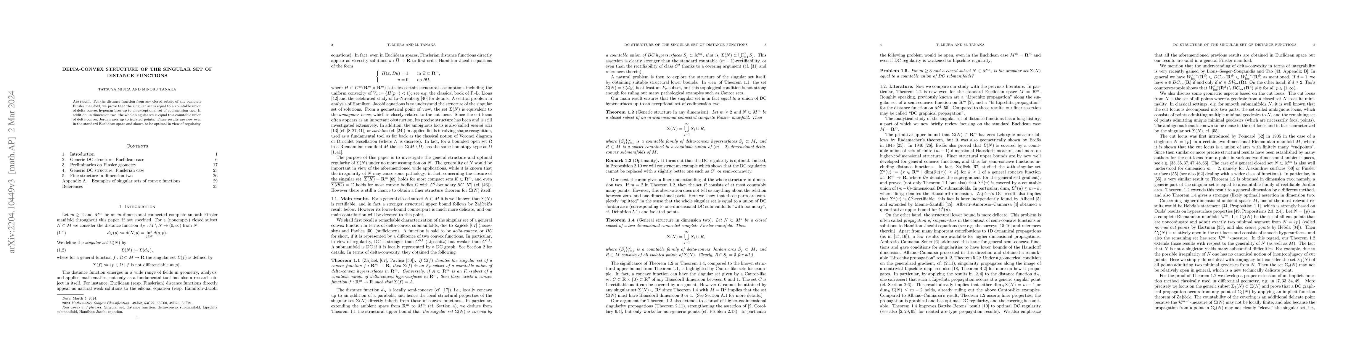 Thumbnail for Delta-convex structure of the singular set of distance functions