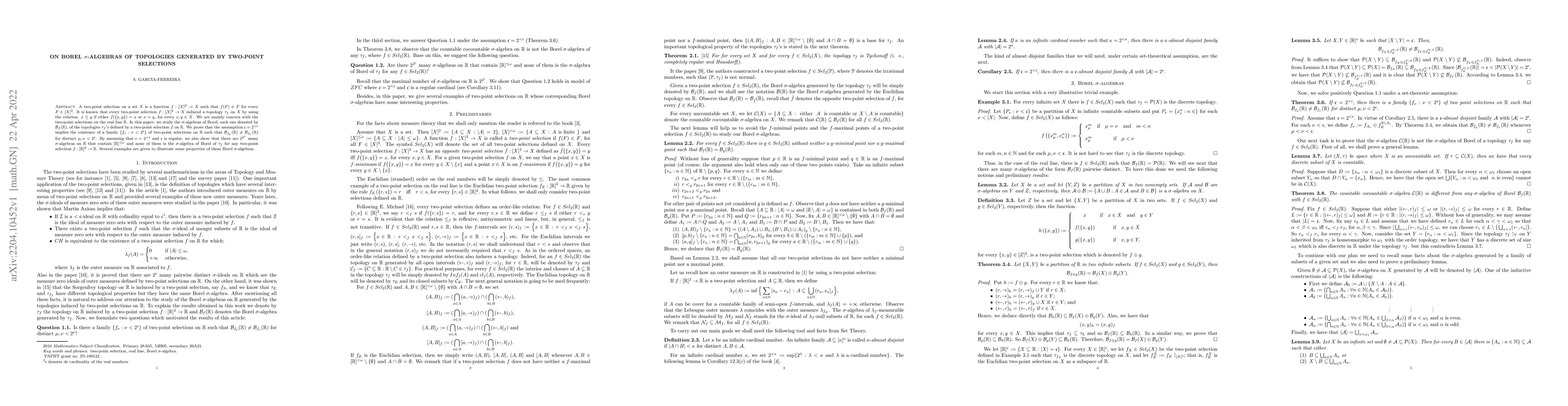 Thumbnail for On Borel $\sigma$-algebras of topologies generated by two-point
  selections