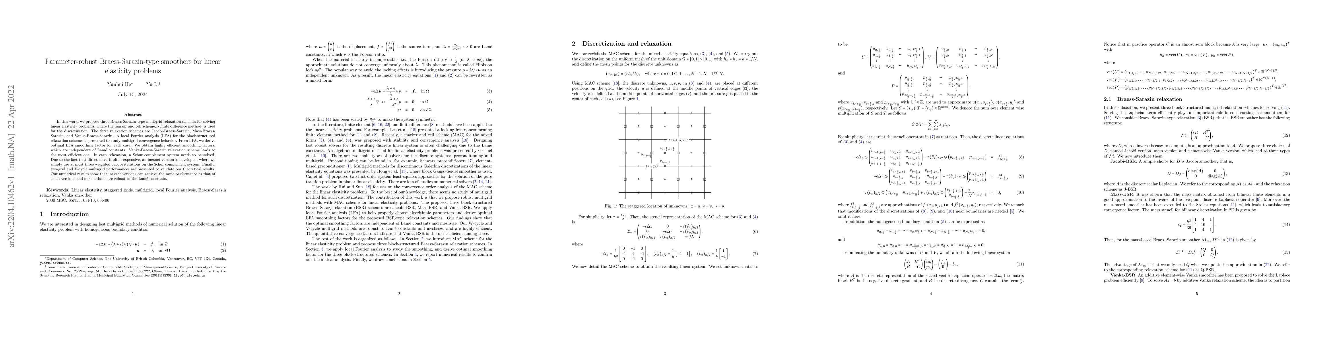 Thumbnail for Parameter-robust Braess-Sarazin-type smoothers for linear elasticity
  problems
