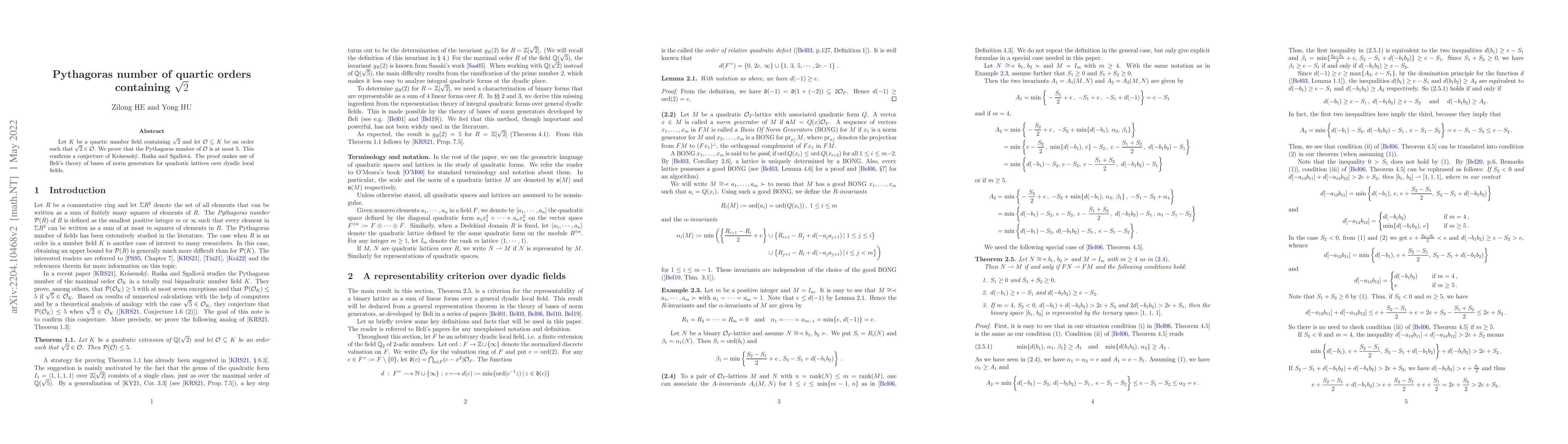 Thumbnail for Pythagoras number of quartic orders containing $\sqrt{2}$