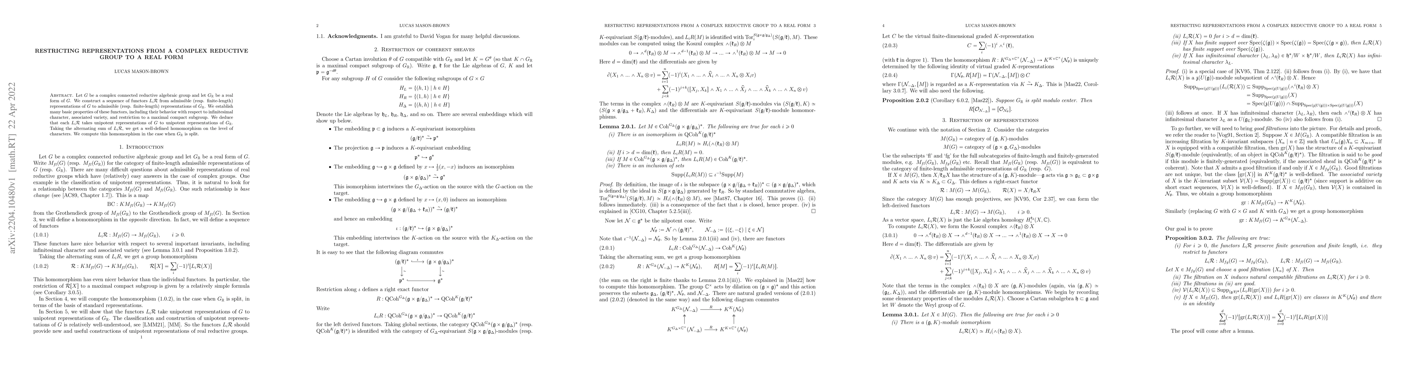 Thumbnail for Restricting Representations from a Complex Group to a Real Form