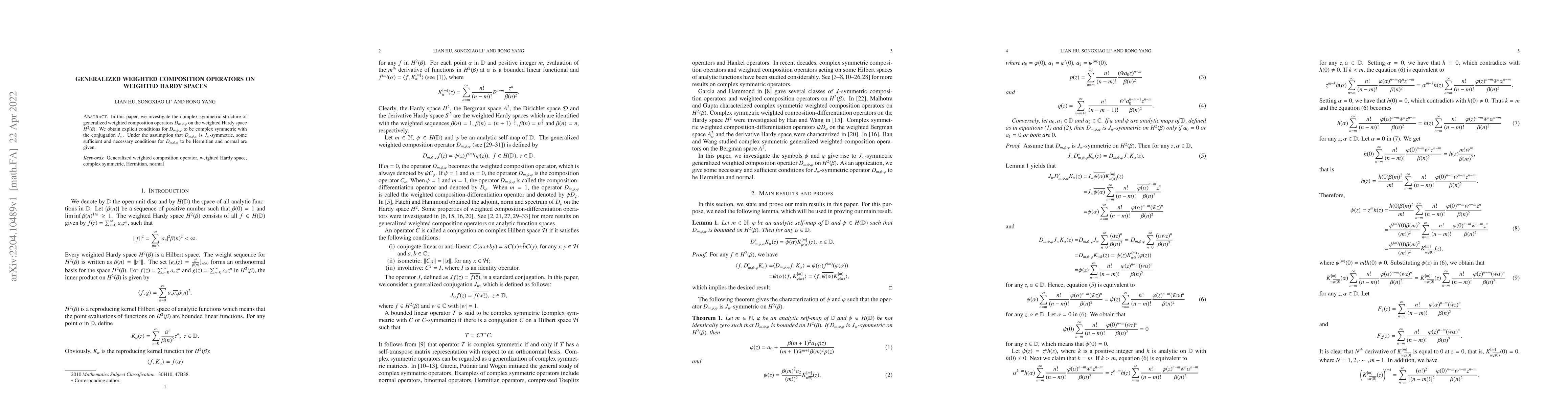 Thumbnail for Generalized weighted composition operators on weighted Hardy spaces