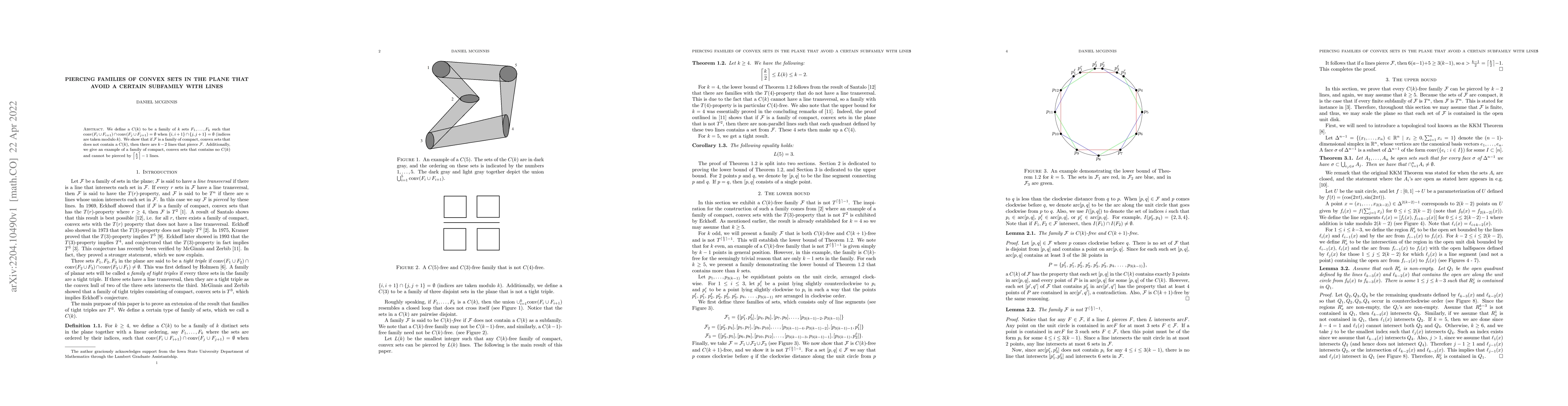 Thumbnail for Piercing families of convex sets in the plane that avoid a certain
  subfamily with lines