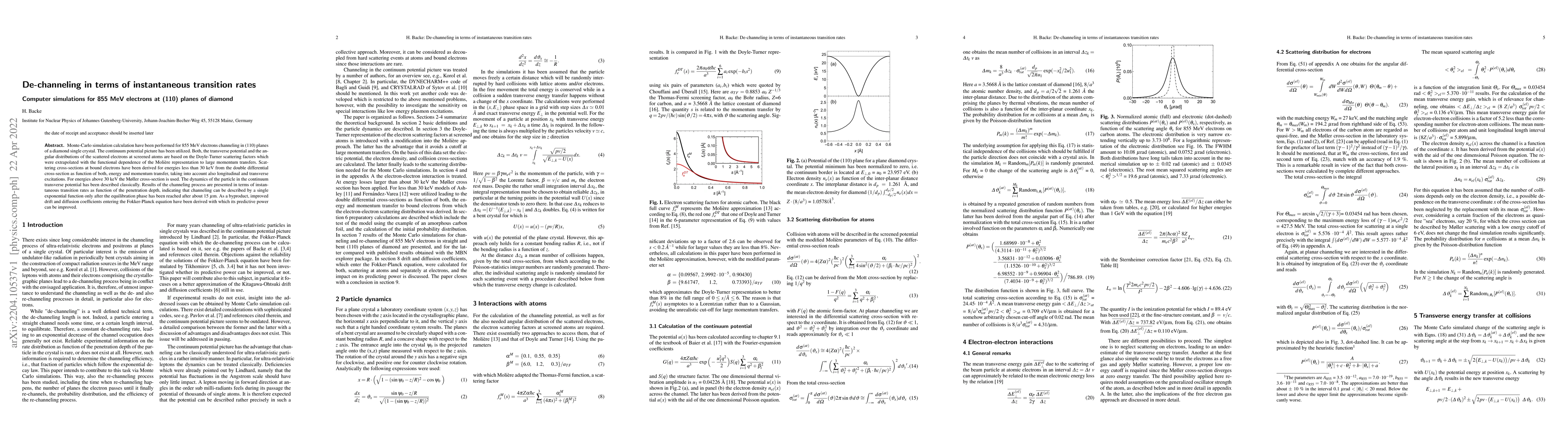 Thumbnail for De-channeling in terms of instantaneous transition rates -- Computer
  simulations for 855 MeV electrons at (110) planes of diamond