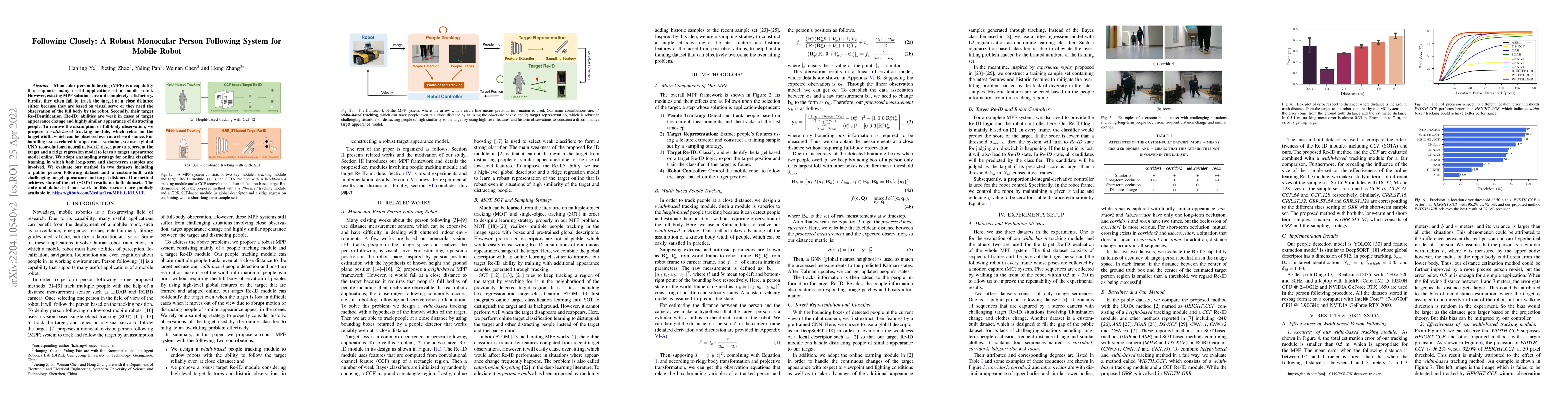 Thumbnail for Following Closely: A Robust Monocular Person Following System for Mobile
  Robot