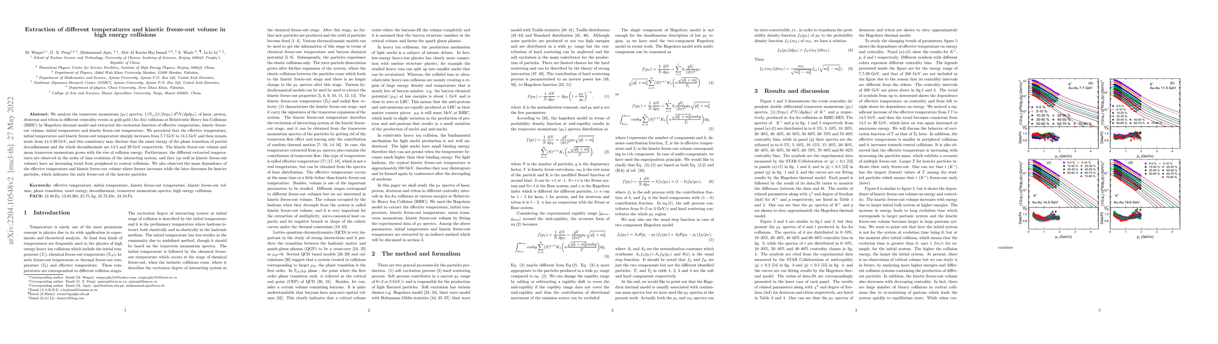 Thumbnail for Extraction of different temperatures and kinetic freeze-out volume in
  high energy collisions