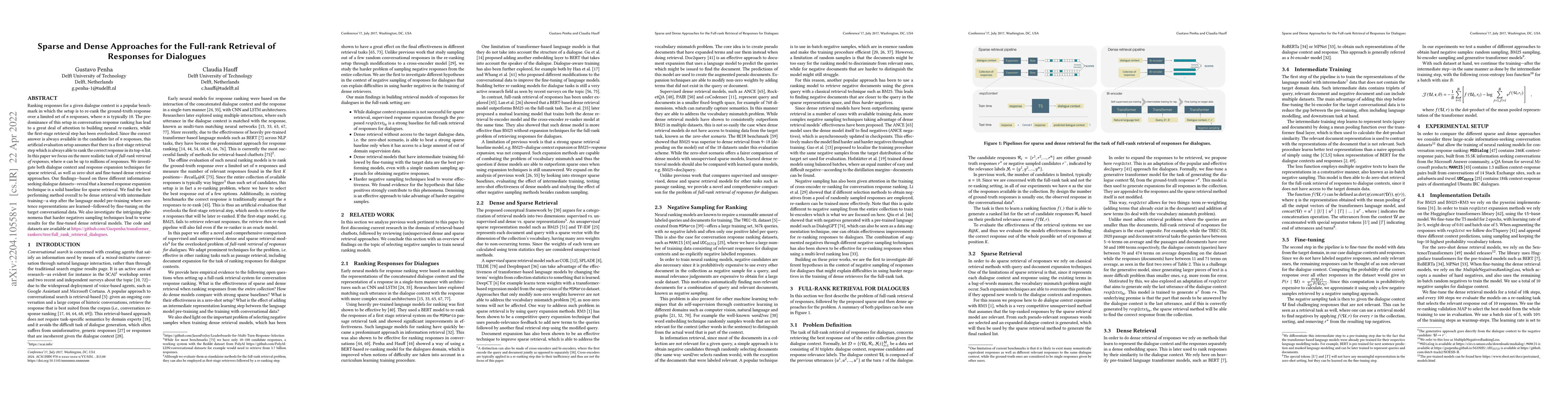 Thumbnail for Sparse and Dense Approaches for the Full-rank Retrieval of Responses for
  Dialogues