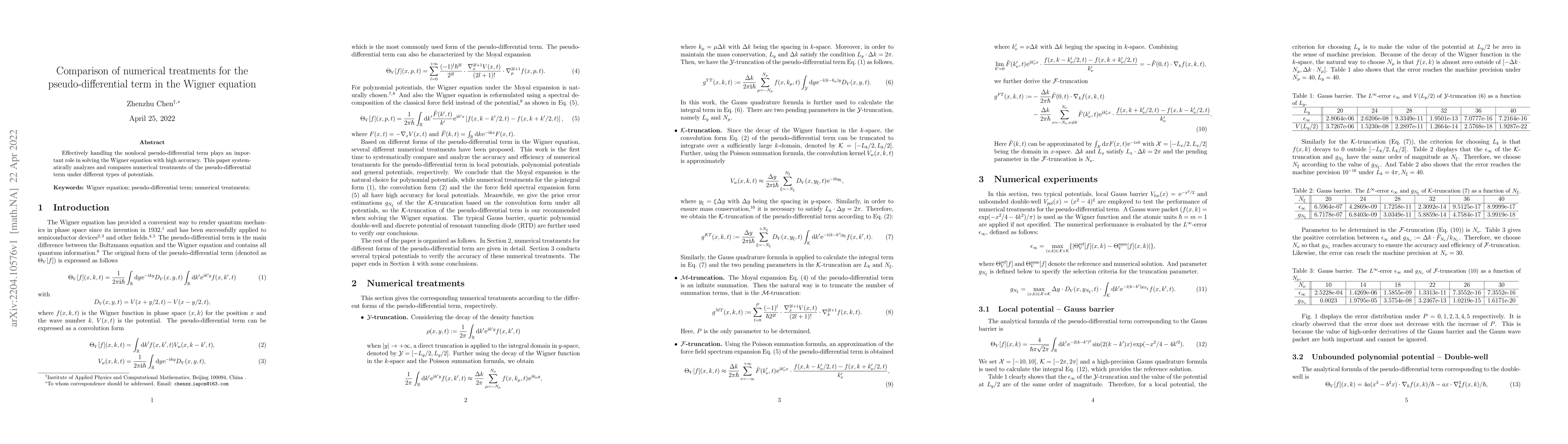 Thumbnail for Comparison of numerical treatments for the pseudo-differential term in
  the Wigner equation