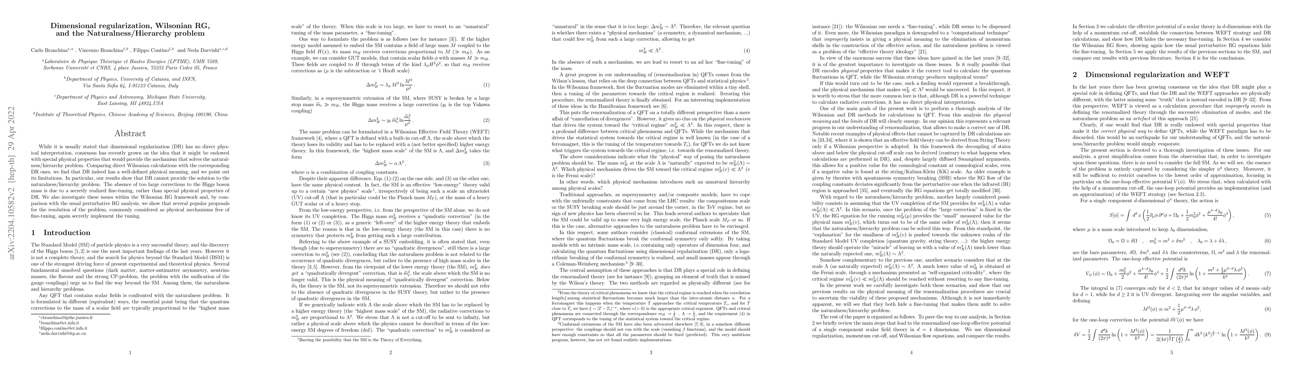 Thumbnail for Dimensional regularization, Wilsonian RG, and the Naturalness/Hierarchy
  problem