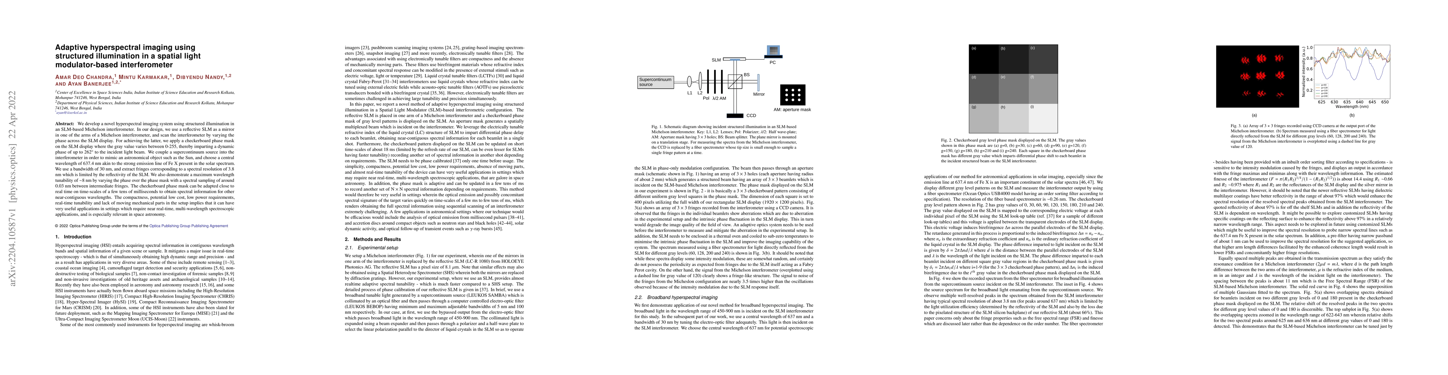Thumbnail for Adaptive hyperspectral imaging using structured illumination in a
  spatial light modulator-based interferometer