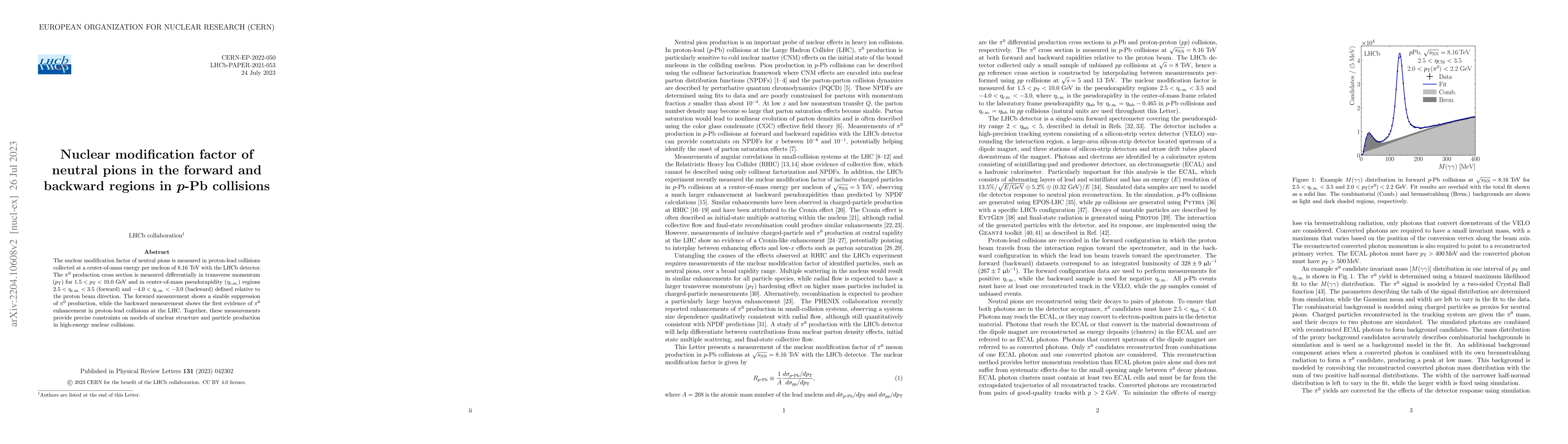 Thumbnail for Nuclear modification factor of neutral pions in the forward and backward
  regions in $p$-Pb collisions