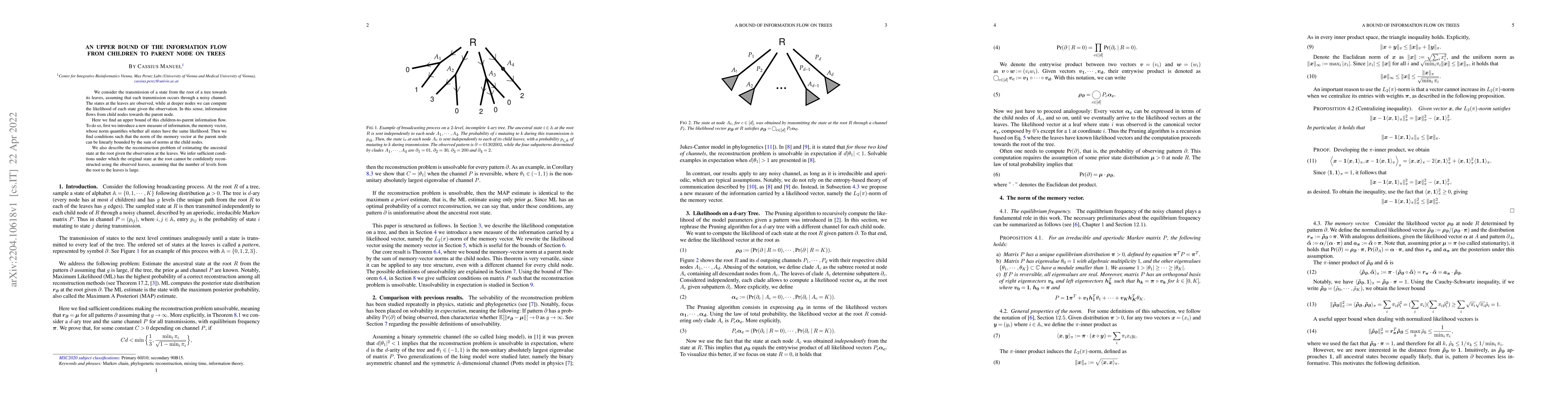 Thumbnail for An Upper Bound of the Information Flow From Children to Parent Node on
  Trees