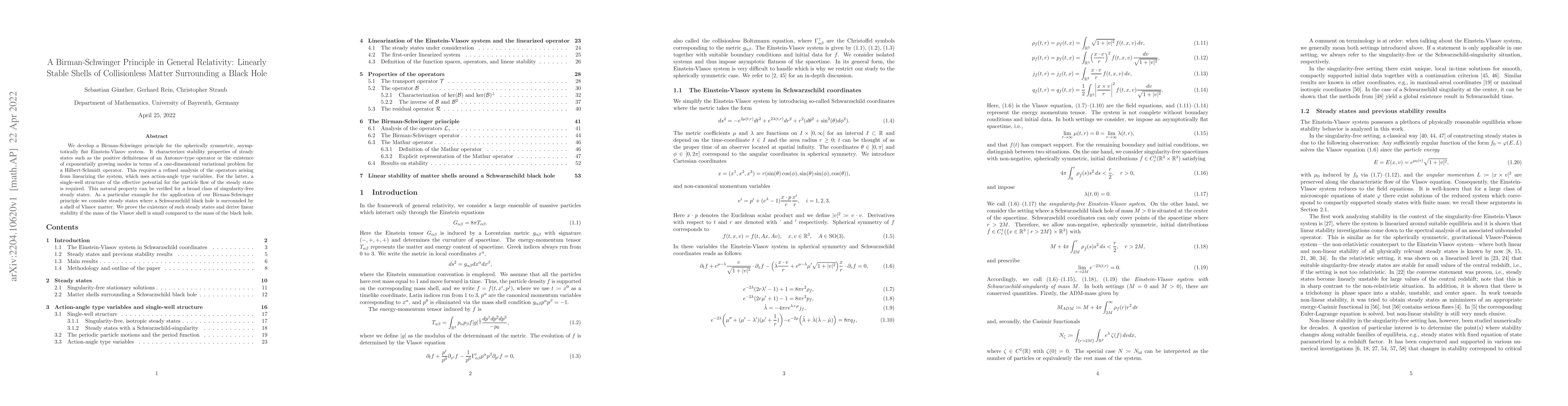 Thumbnail for A Birman-Schwinger Principle in General Relativity: Linearly Stable
  Shells of Collisionless Matter Surrounding a Black Hole