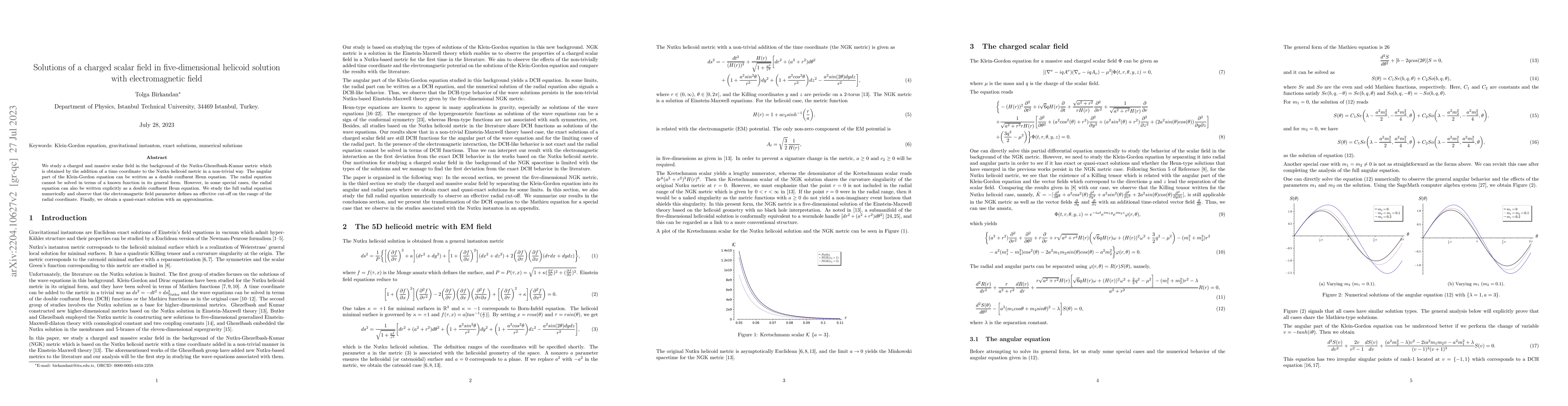 Thumbnail for Solutions of a charged scalar field in five-dimensional helicoid
  solution with electromagnetic field