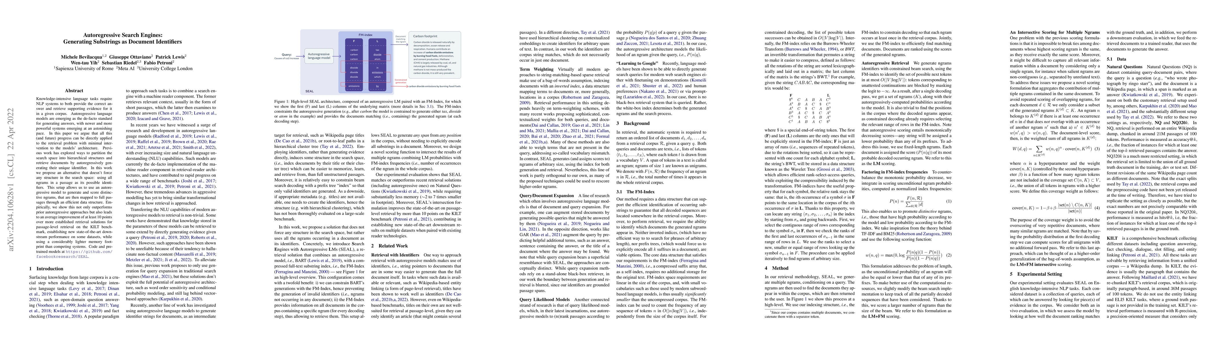 Thumbnail for Autoregressive Search Engines: Generating Substrings as Document
  Identifiers