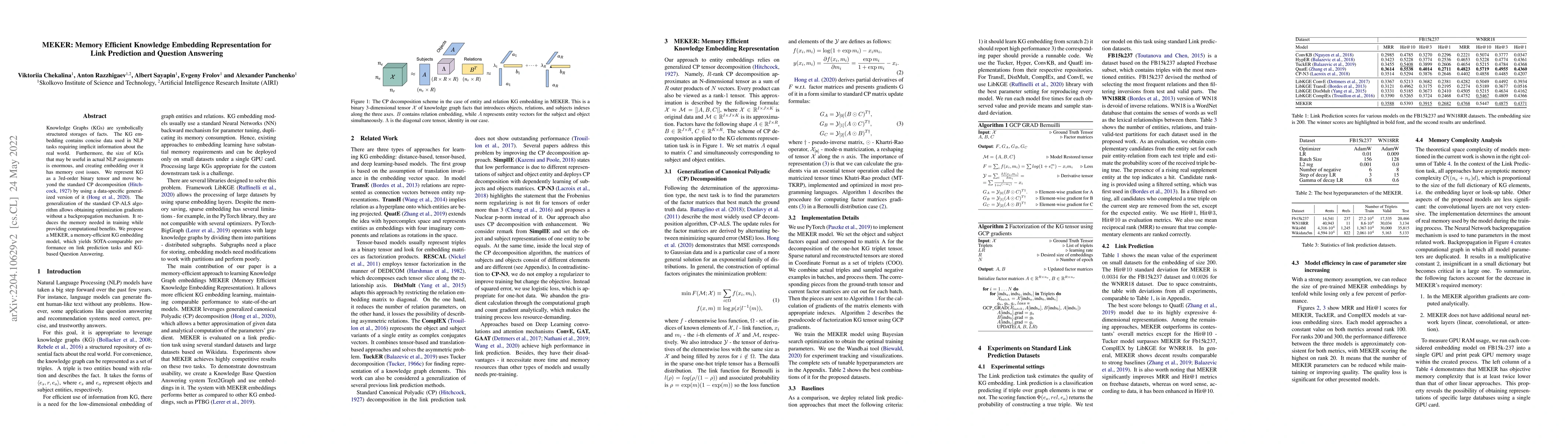 Thumbnail for MEKER: Memory Efficient Knowledge Embedding Representation for Link
  Prediction and Question Answering