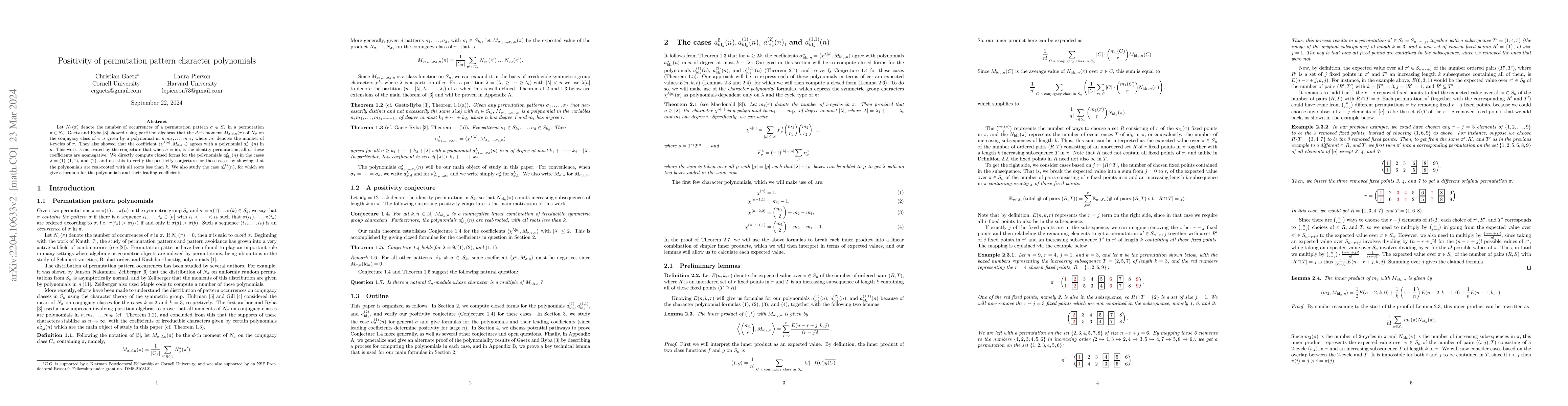 Thumbnail for Positivity of permutation pattern character polynomials