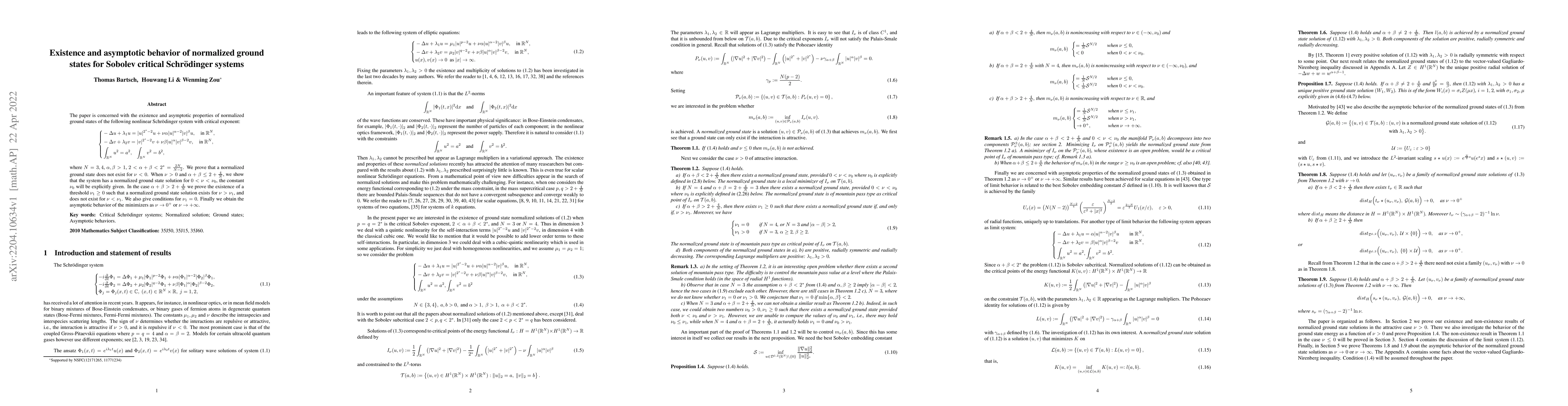 Thumbnail for Existence and asymptotic behavior of normalized ground states for
  Sobolev critical Schr\"odinger systems