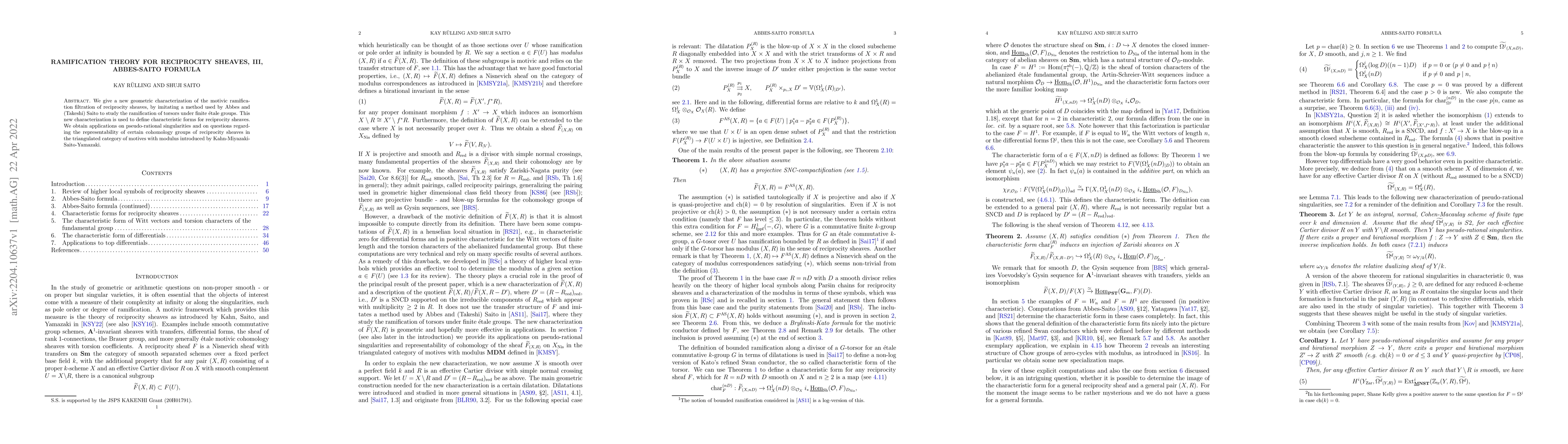 Thumbnail for Ramification theory for reciprocity sheaves, III, Abbes-Saito formula