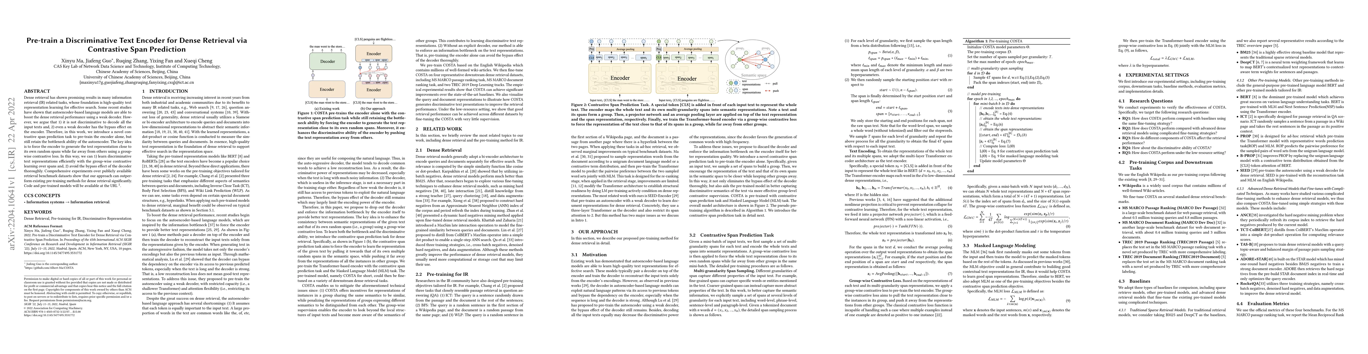 Thumbnail for Pre-train a Discriminative Text Encoder for Dense Retrieval via
  Contrastive Span Prediction