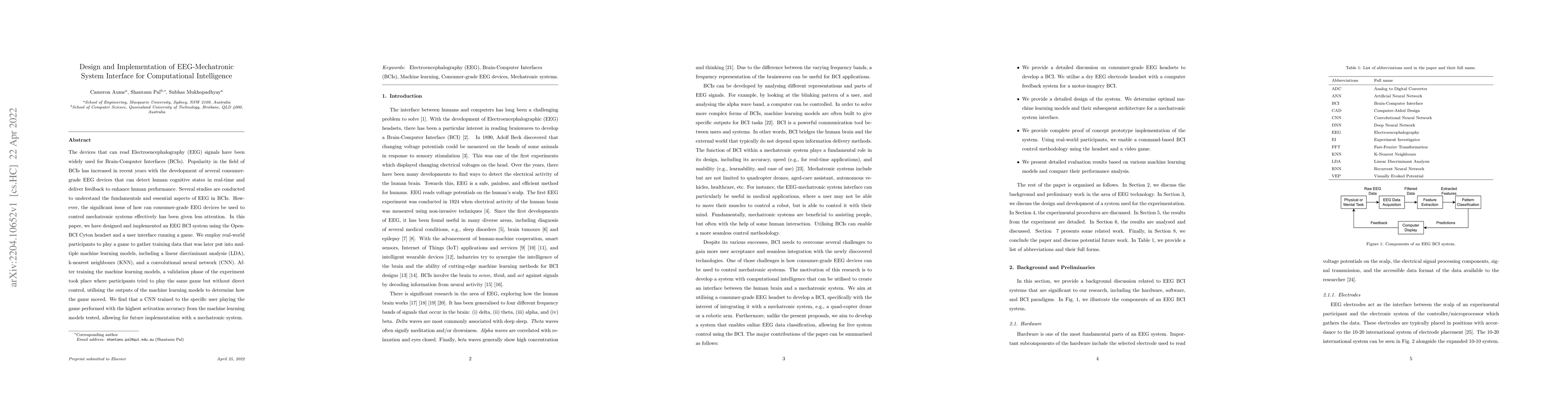 Thumbnail for Design and Implementation of EEG-Mechatronic System Interface for
  Computational Intelligence