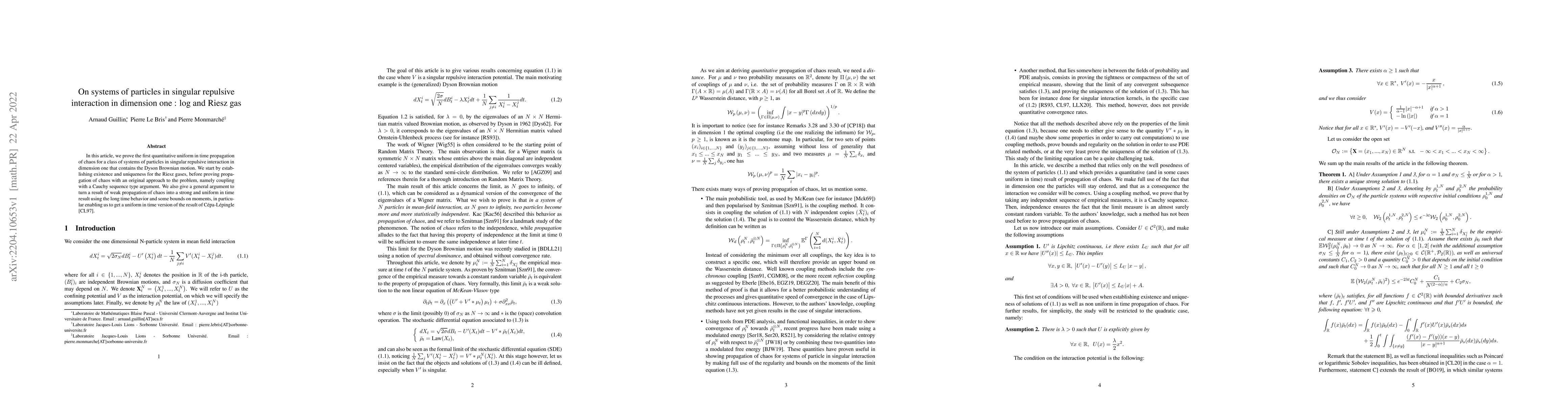 Thumbnail for On systems of particles in singular repulsive interaction in dimension
  one : log and Riesz gas