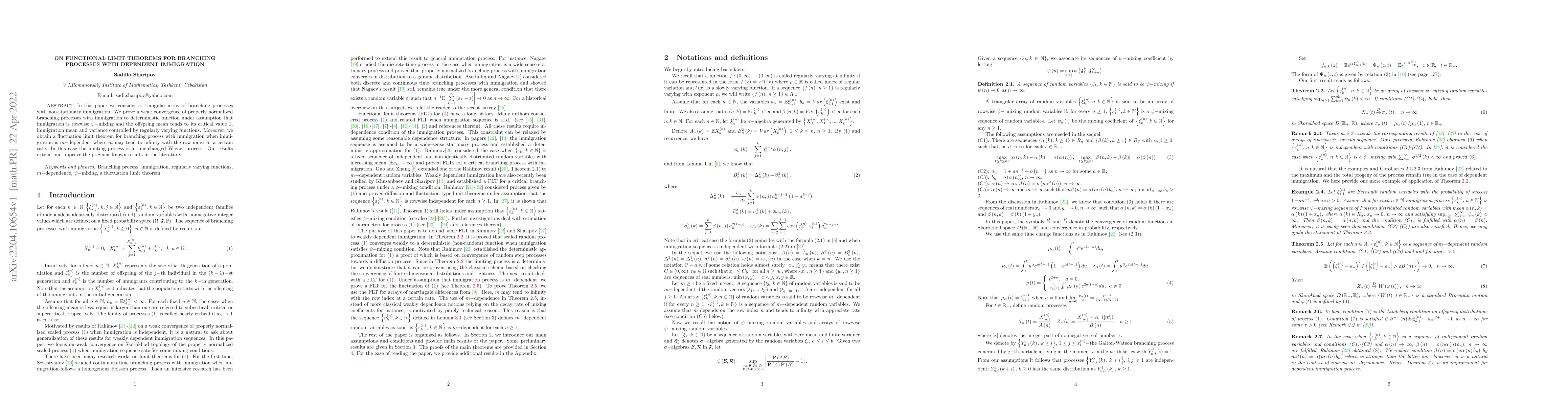Thumbnail for On functional limit theorems for branching processes with dependent
  immigration