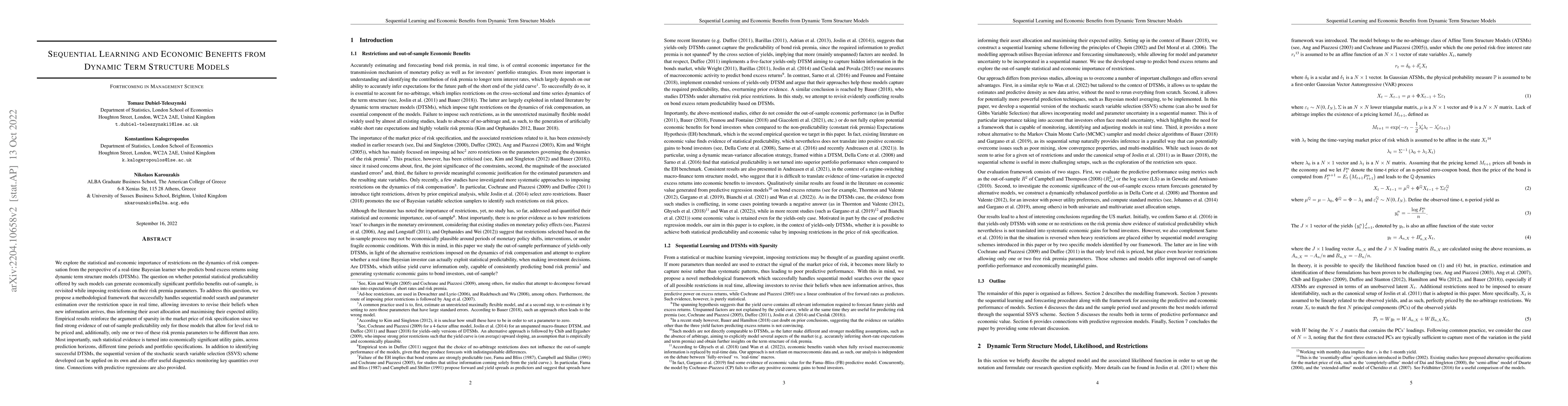 Thumbnail for Sequential Learning and Economic Benefits from Dynamic Term Structure
  Models