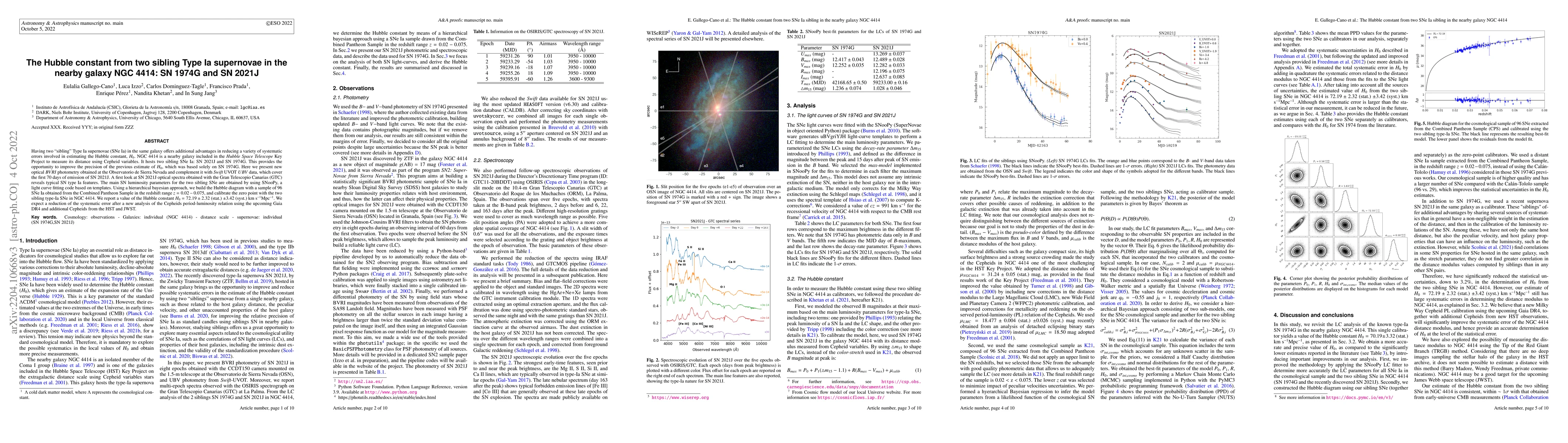 Thumbnail for The Hubble constant from two sibling Type Ia supernovae in the nearby
  galaxy NGC 4414: SN 1974G and SN 2021J