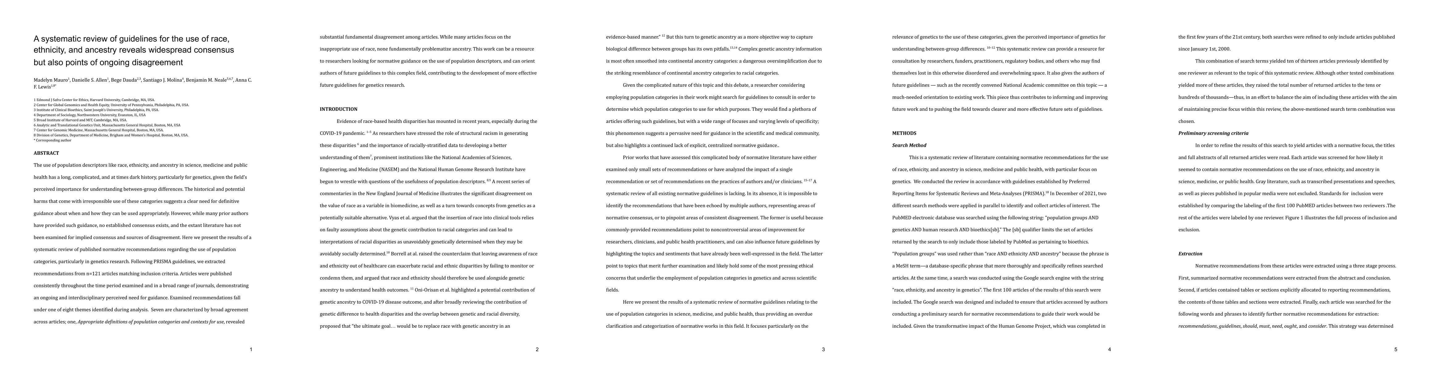 Thumbnail for A systematic review of guidelines for the use of race, ethnicity, and
  ancestry reveals widespread consensus but also points of ongoing disagreement