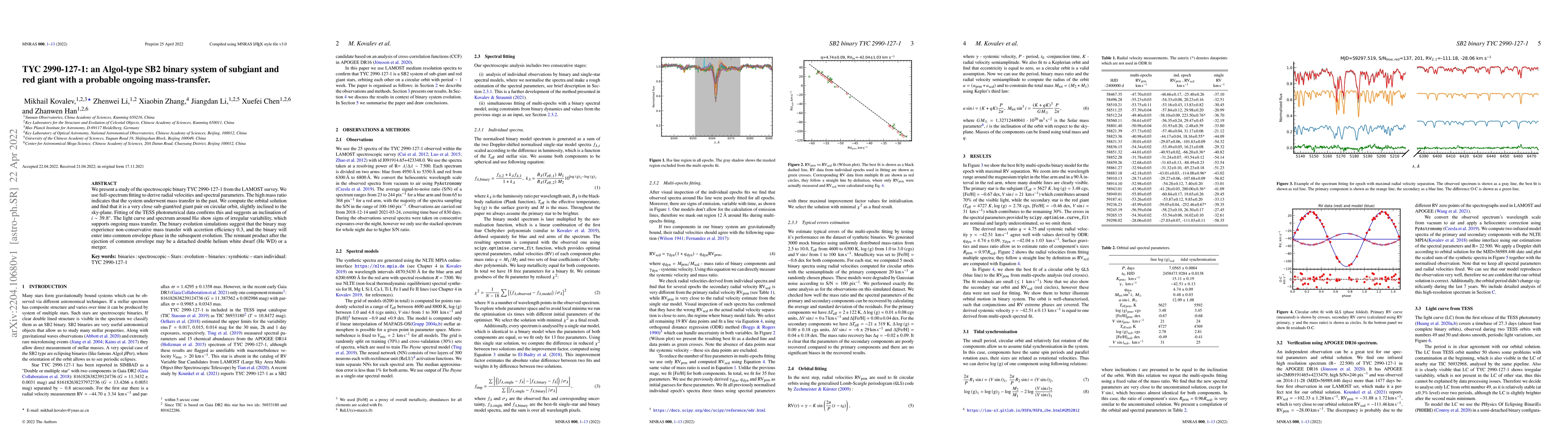 Thumbnail for TYC~2990-127-1: an Algol-type SB2 binary system of subgiant and red
  giant with a probable ongoing mass-transfer