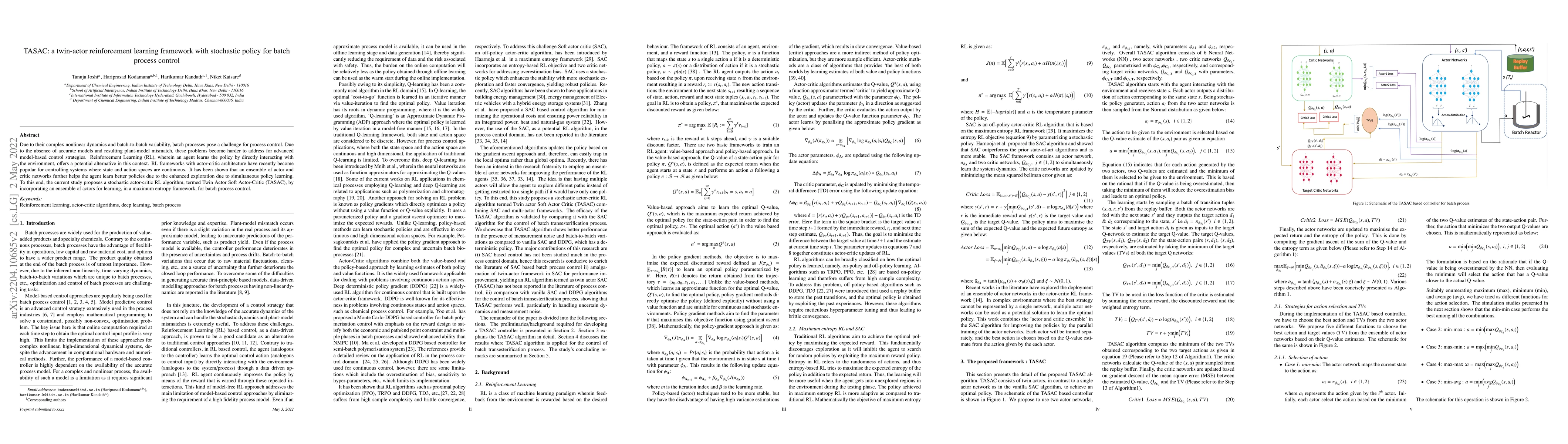 Thumbnail for TASAC: a twin-actor reinforcement learning framework with stochastic
  policy for batch process control
