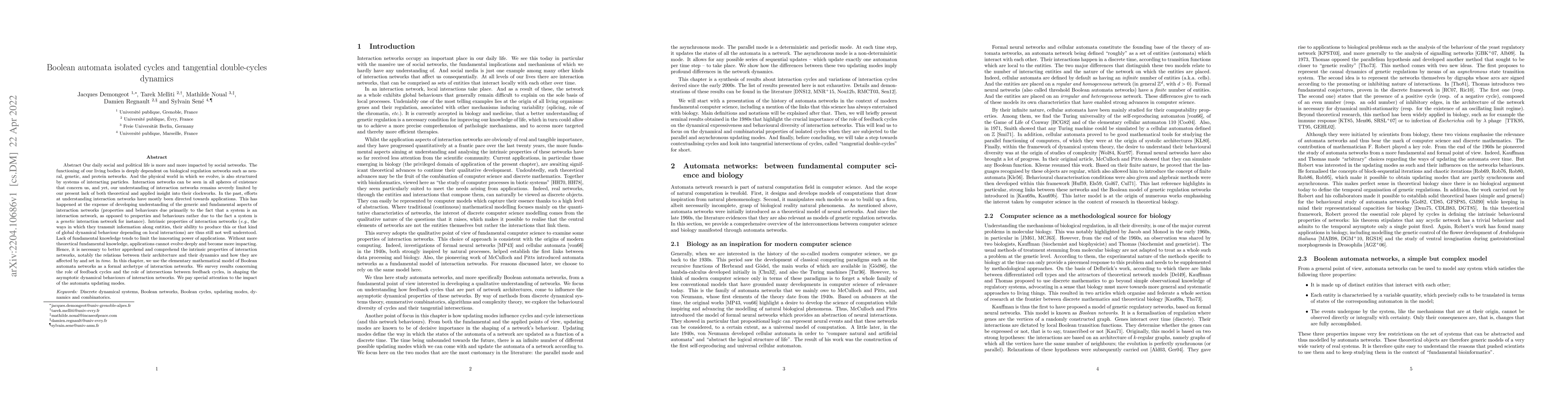 Thumbnail for Boolean automata isolated cycles and tangential double-cycles dynamics