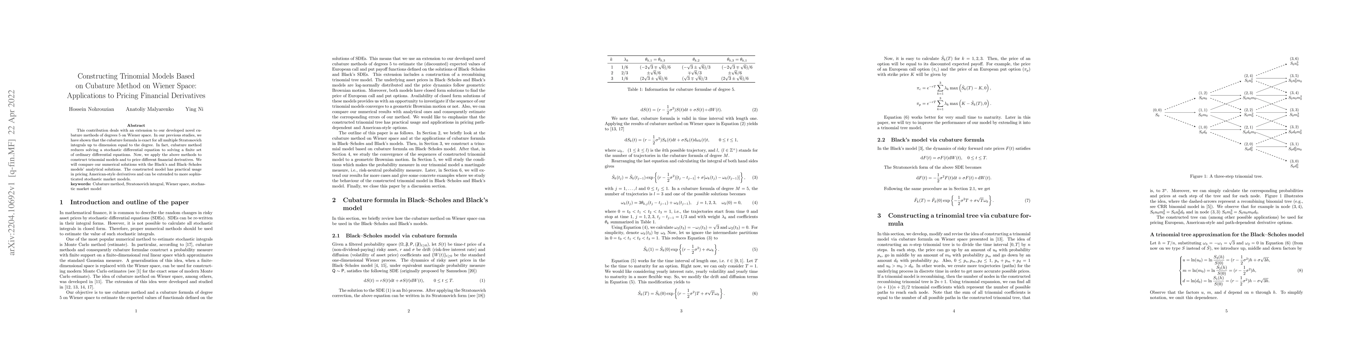 Thumbnail for Constructing Trinomial Models Based on Cubature Method on Wiener Space:
  Applications to Pricing Financial Derivatives