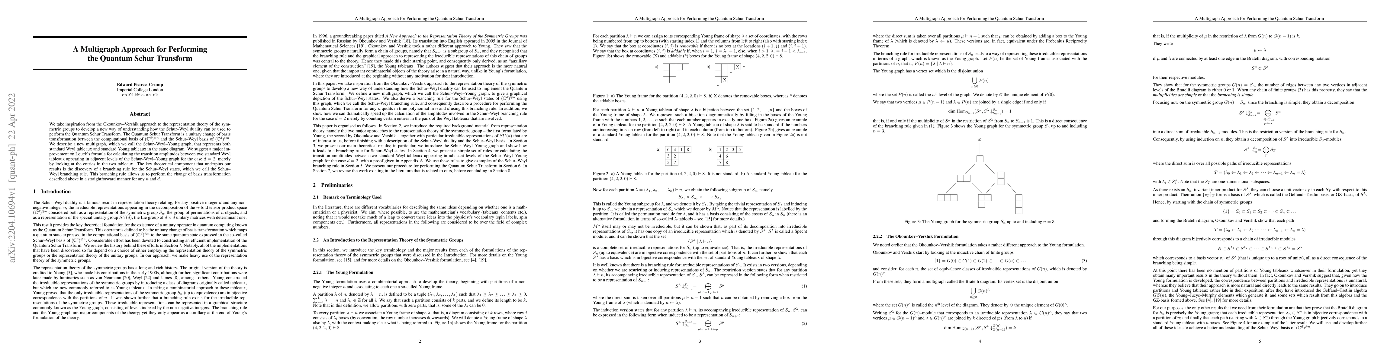 Thumbnail for A Multigraph Approach for Performing the Quantum Schur Transform