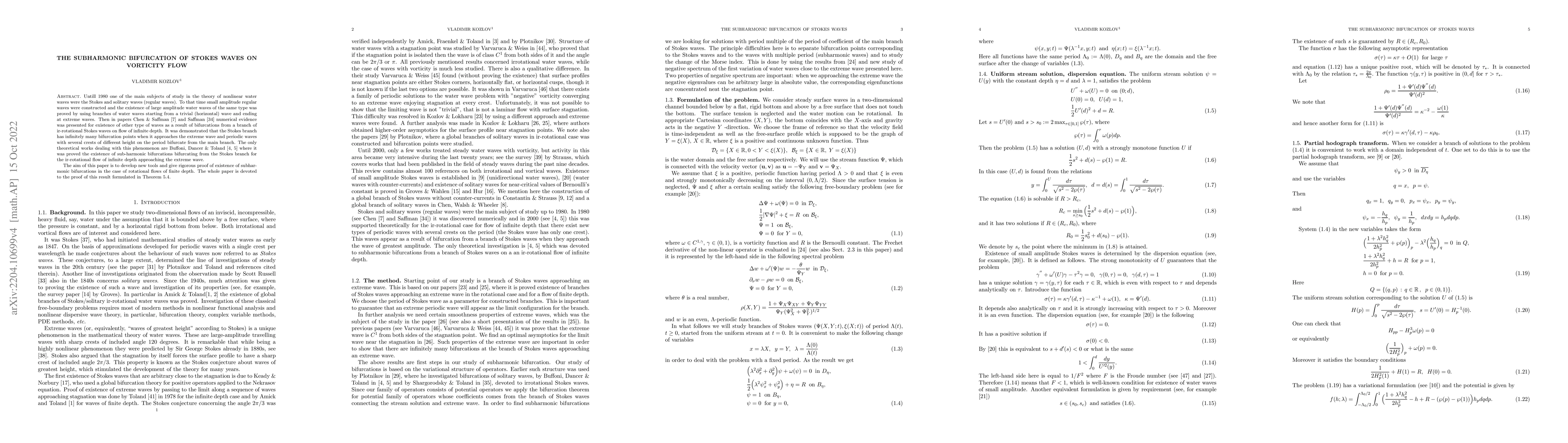 Thumbnail for The subharmonic bifurcation of Stokes waves on vorticity flow