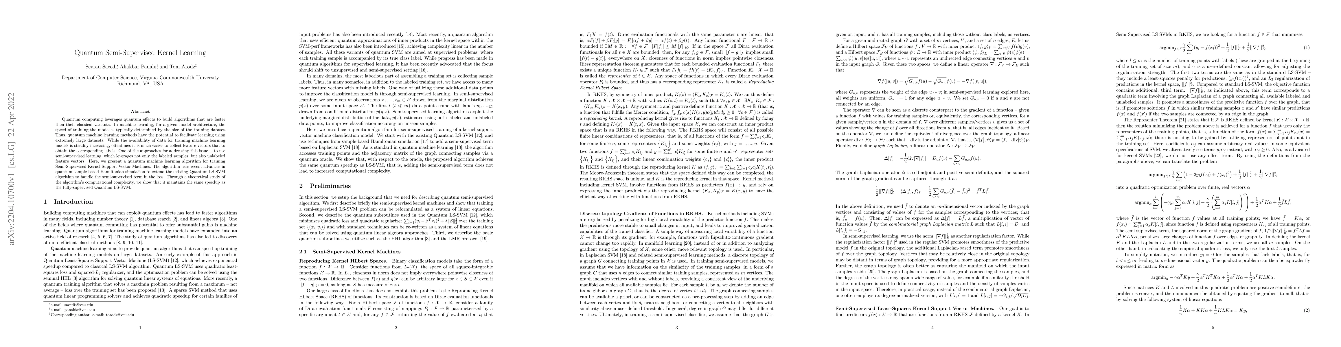 Thumbnail for Quantum Semi-Supervised Kernel Learning