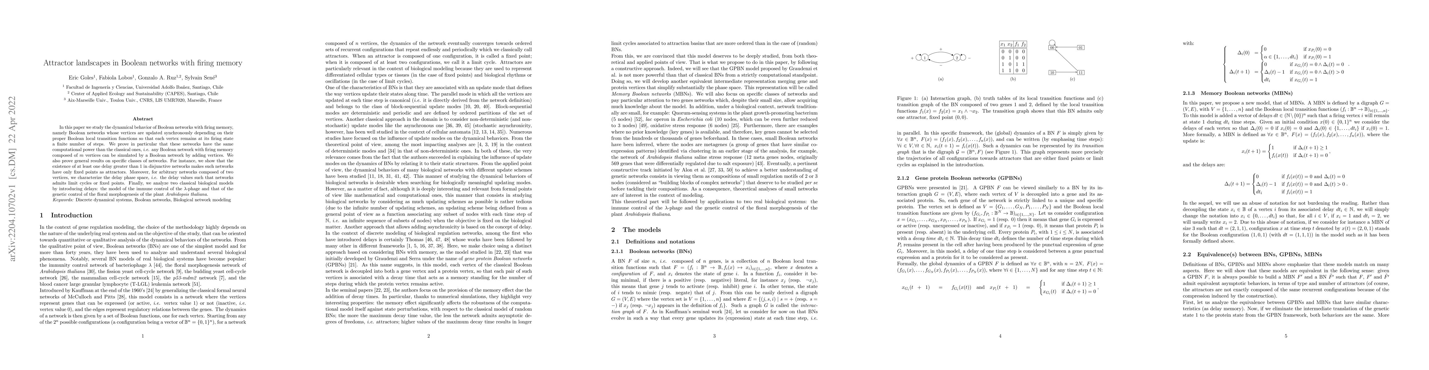 Thumbnail for Attractor landscapes in Boolean networks with firing memory