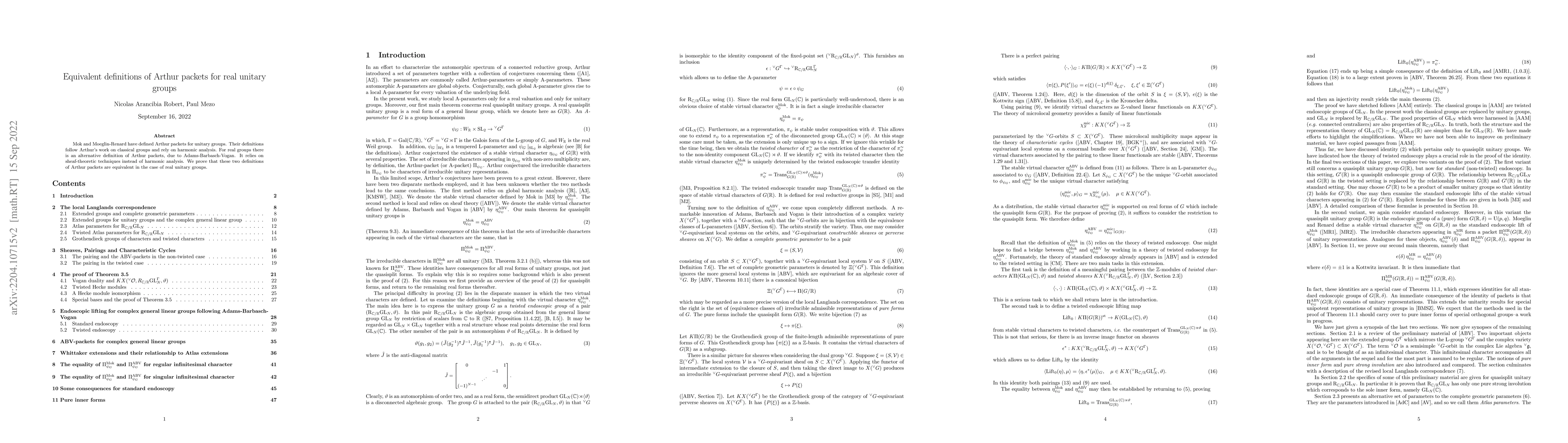 Thumbnail for Equivalent definitions of Arthur packets for real unitary groups