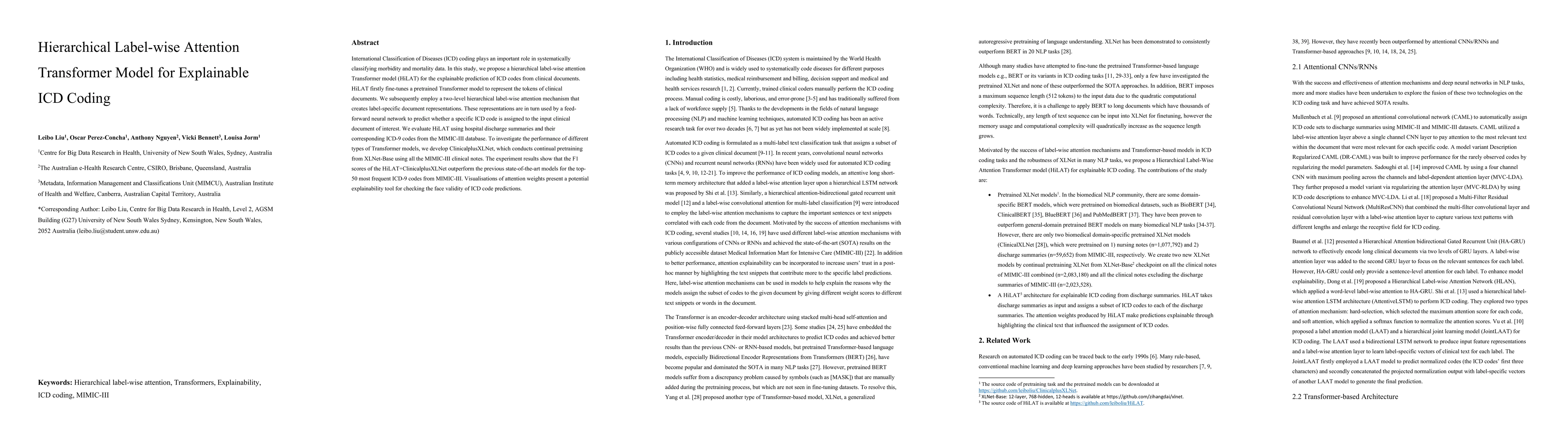 Thumbnail for Hierarchical Label-wise Attention Transformer Model for Explainable ICD
  Coding