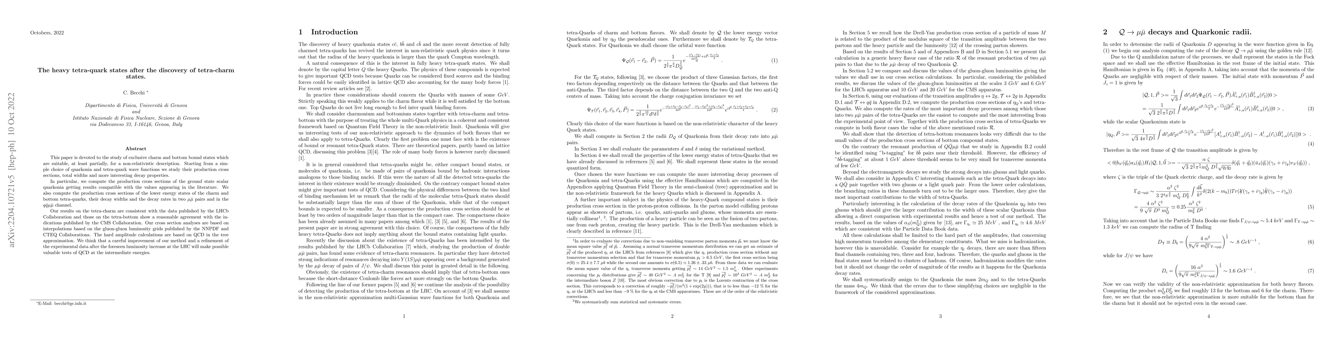 Thumbnail for The heavy tetra-quark states after the discovery of tetra-charm states
