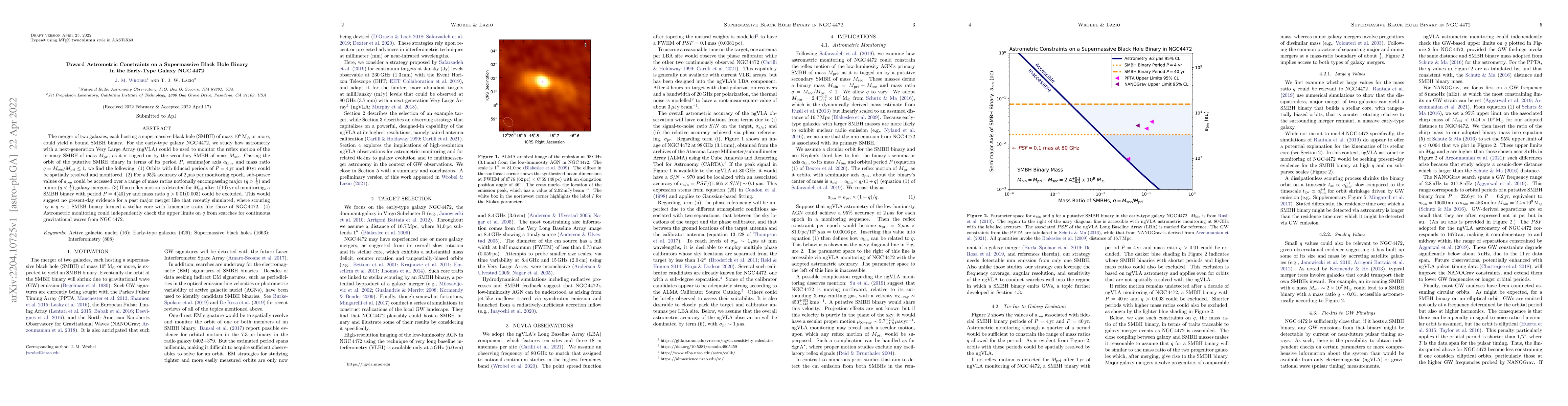 Thumbnail for Toward Astrometric Constraints on a Supermassive Black Hole Binary in
  the Early-Type Galaxy NGC\,4472