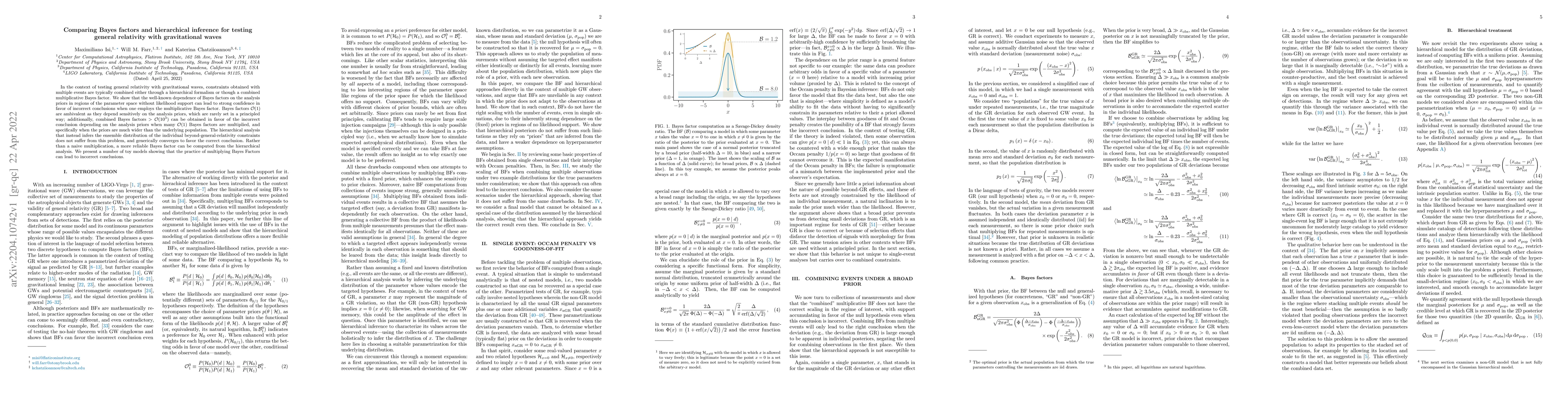 Thumbnail for Comparing Bayes factors and hierarchical inference for testing general
  relativity with gravitational waves
