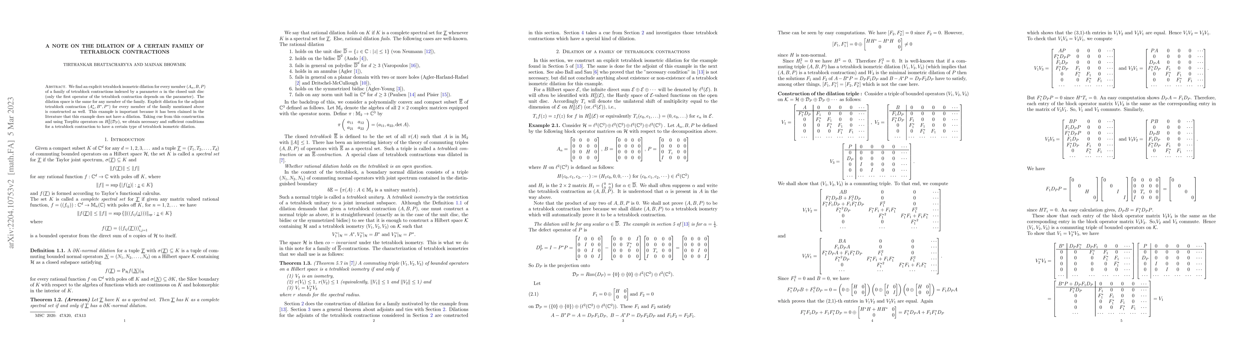 Thumbnail for A note on the dilation of a certain family of tetrablock contractions