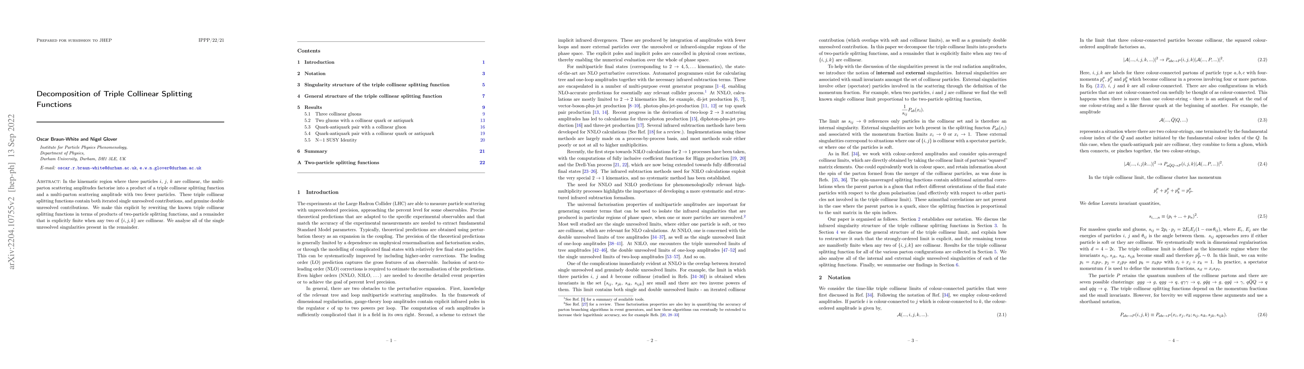 Thumbnail for Decomposition of Triple Collinear Splitting Functions