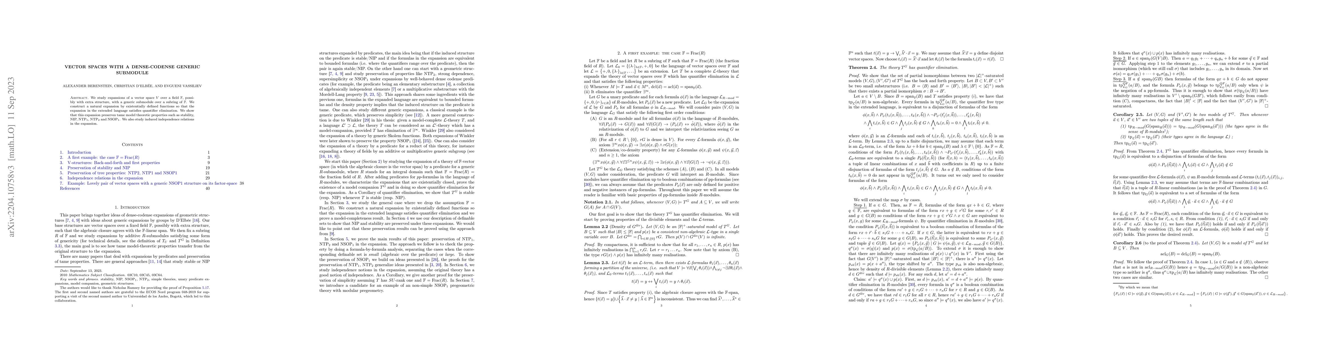 Thumbnail for Vector spaces with a dense-codense generic submodule