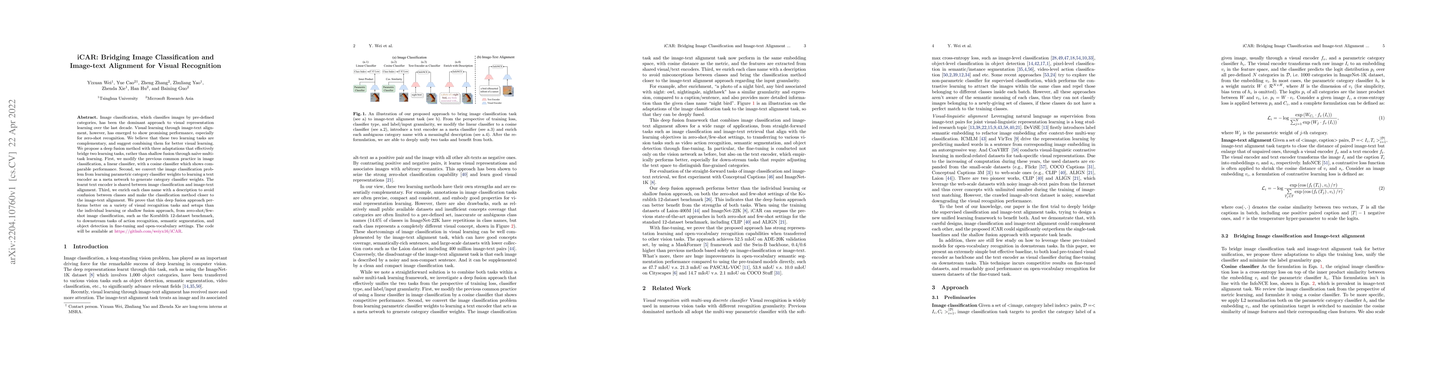 Thumbnail for iCAR: Bridging Image Classification and Image-text Alignment for Visual
  Recognition