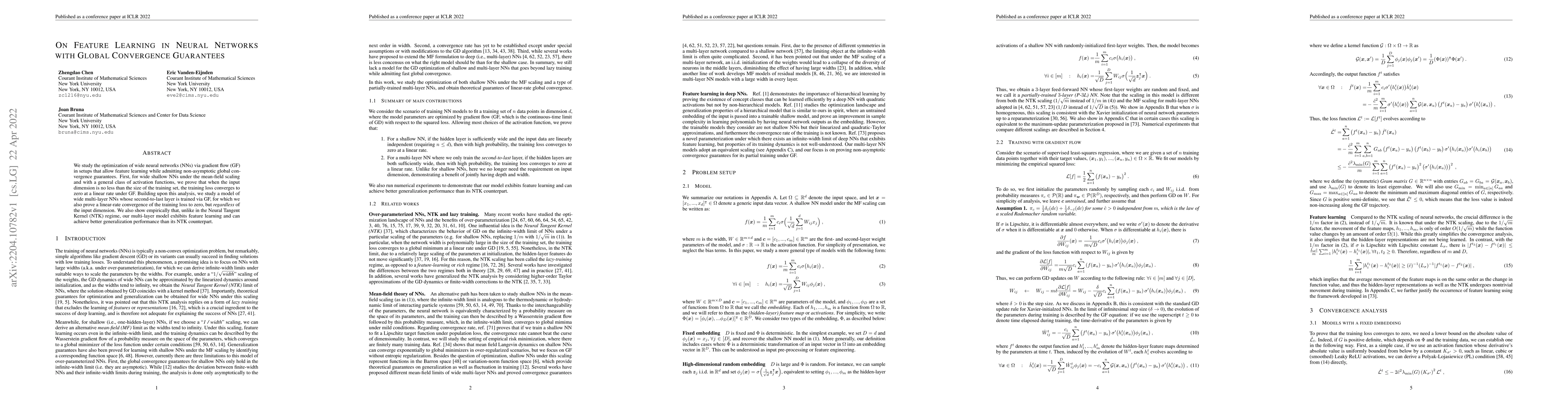 Thumbnail for On Feature Learning in Neural Networks with Global Convergence
  Guarantees